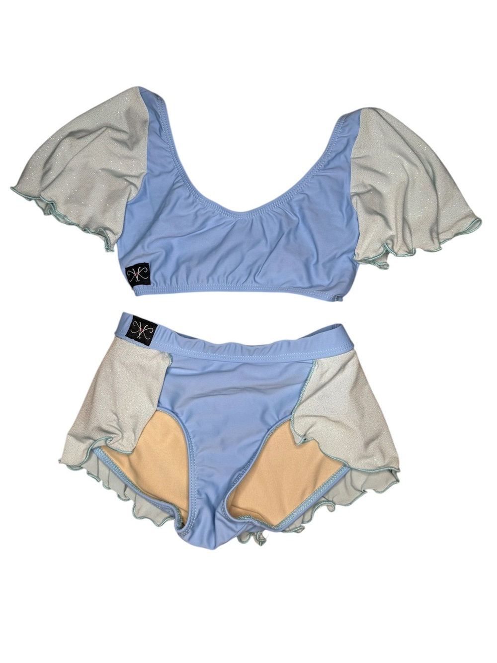 Light Blue Two-Piece Dance Set with Sparkle White Ruffled Sleeves Kandi Kouture